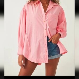 We The Free Happy Hour Solid Poplin Top Pink Shirt M